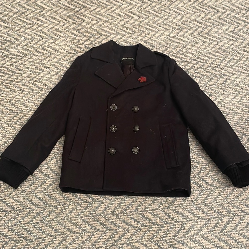 ZADIG & VOLTAIRE Size 6 Boys Wool Pea Coat. Double breasted with lapel pin.